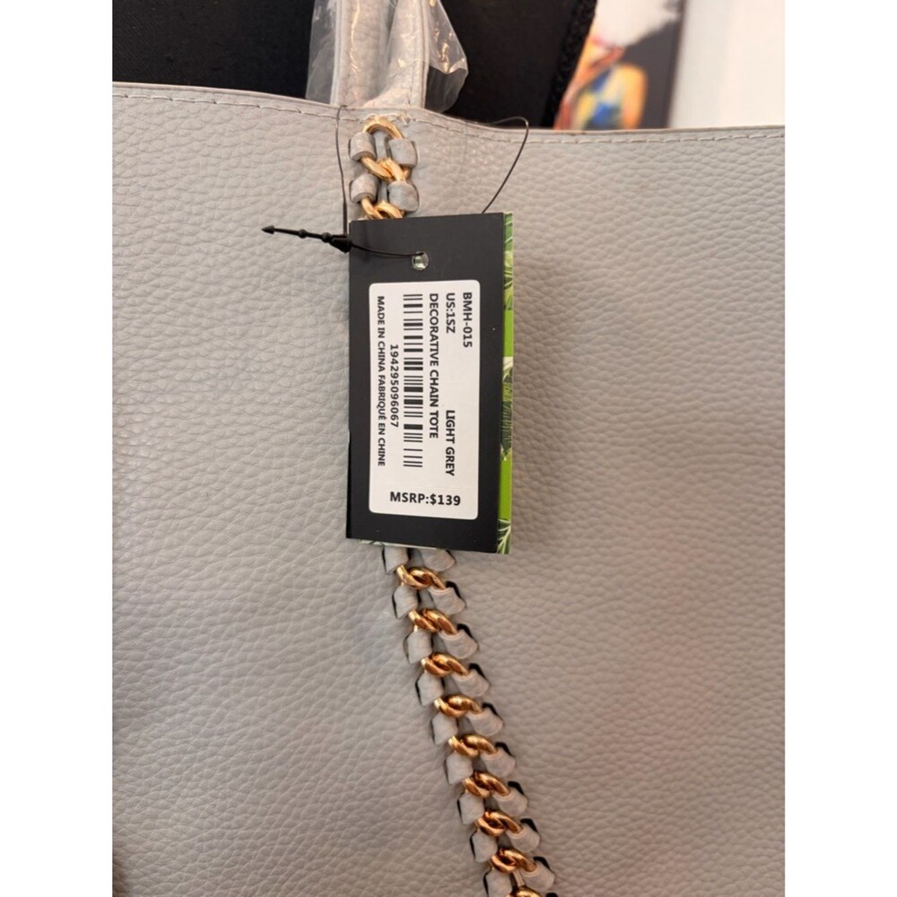 Nicole Miller Light Gray Tote with Gold Chain Trim - Picture 3 of 4